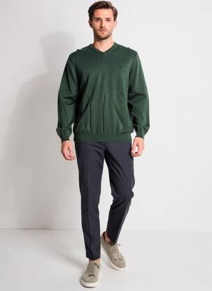 Pulover guler în v mâneci lungi verde închis CAMBRIDGE bărbat