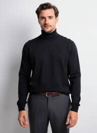 Pulover cu guler înalt elasticitate mâneci lungi negru CAMBRIDGE bărbat