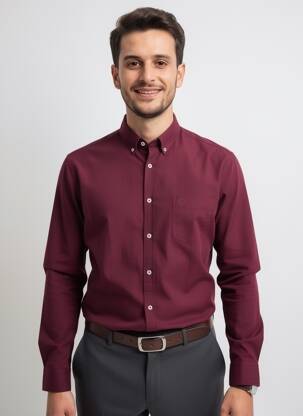 Cămașă cu mâneci lungi croială cambrată roșu CAMBRIDGE bărbat
