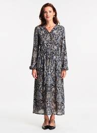 Rochie lungă imprimeu fantezie mâneci lungi negru JULIE GUERLANDE femeie
