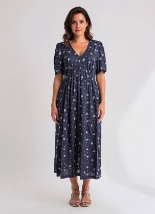 Rochie midi imprimeu fantezie mâneci scurte albastru WHITE STUFF femeie