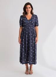 Rochie midi imprimeu fantezie mâneci scurte albastru WHITE STUFF femeie