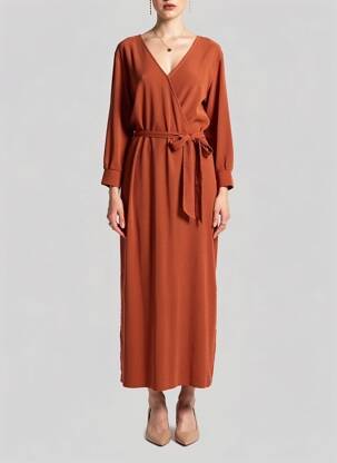 Rochie lungă mâneci lungi mâneci lungi portocalie GARCIA femeie