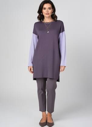 Pulover tunică guler rotund mâneci lungi violet WHITE STUFF femeie