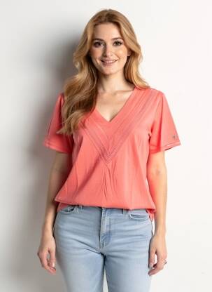 Tricou croială dreaptă mâneci scurte roz GARCIA femeie