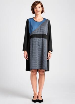 Rochie midi imprimeu fantezie mâneci lungi negru GUY DUBOUIS femeie