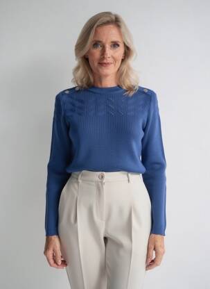 Pulover plasă decupată mâneci lungi albastru ELEANE femeie