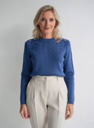 Pulover plasă decupată mâneci lungi albastru ELEANE femeie