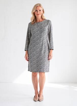 Rochie midi imprimeu fantezie mâneci lungi negru GEVANA femeie