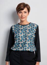 Tricou imprimeu fantezie mâneci lungi albastru TELMAIL femeie