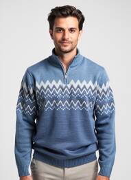 Pulover țesătură jacquard mâneci lungi albastru CAMBRIDGE bărbat