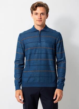 Pulover guler polo mâneci lungi albastru RHODAMEL bărbat