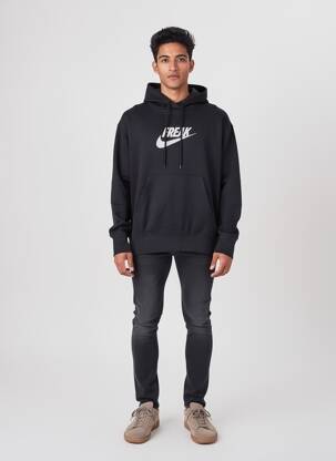 Hanorac cu glugă serigrafie flockată mâneci lungi negru NIKE bărbat