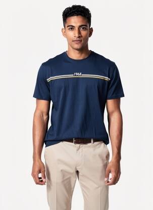 Tricou serigrafie flockată mâneci scurte albastru CAMBERABERO bărbat