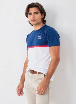 Tricou broderie mâneci scurte albastru CAMBERABERO bărbat