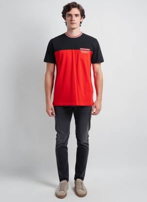 Tricou broderie mâneci scurte roșu CAMBERABERO bărbat