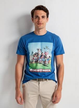 Tricou serigrafie flockată mâneci scurte albastru CAMBERABERO bărbat
