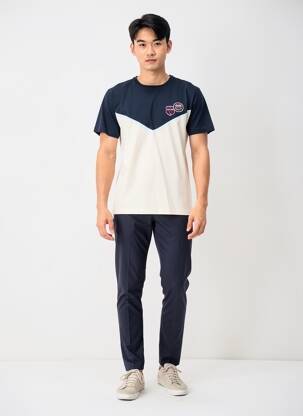 Tricou broderie mâneci scurte albastru CAMBERABERO bărbat