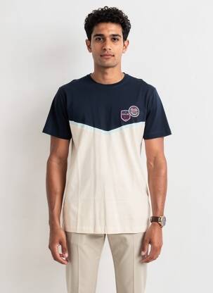 Tricou broderie mâneci scurte albastru CAMBERABERO bărbat