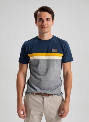 Tricou serigrafie flockată mâneci scurte albastru CAMBERABERO bărbat