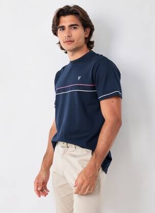 Tricou broderie mâneci scurte albastru CAMBERABERO bărbat