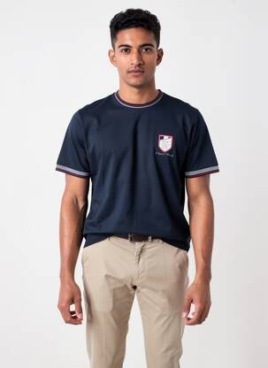 Tricou broderie mâneci scurte albastru CAMBERABERO bărbat
