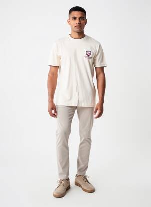 Tricou broderie mâneci scurte bej CAMBERABERO bărbat