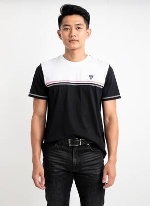 Tricou broderie mâneci scurte negru CAMBERABERO bărbat