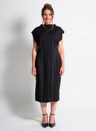 Rochie midi închidere cu fermoar la spate mâneci scurte negru ESCORPION femeie