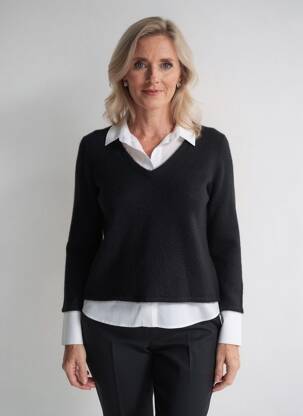 Pulover croială cambrată mâneci lungi negru FRANK WALDER femeie