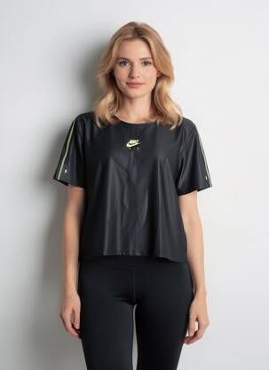 Tricou serigrafie flockată mâneci scurte negru NIKE femeie