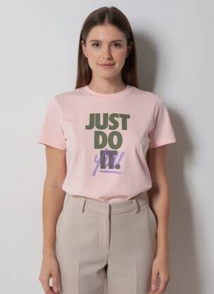 Tricou serigrafie flockată mâneci scurte roz NIKE femeie