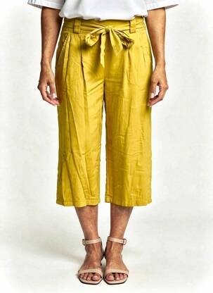 Pantalon trei sferturi croială dreaptă mărime normală galben COULEURS DU TEMPS femeie
