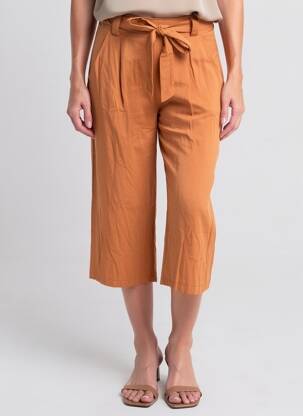 Pantalon trei sferturi talie elastică mărime normală portocalie COULEURS DU TEMPS femeie