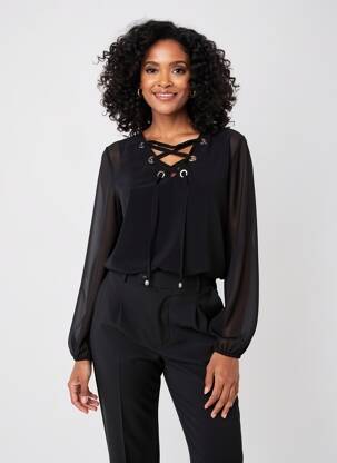 Bluză mâneci lungi mâneci lungi negru COULEURS DU TEMPS femeie
