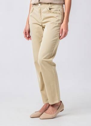 Pantalon slim buzunare bej ANNA MONTANA femeie