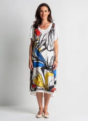Rochie midi croială fluidă mâneci scurte alb MERI & ESCA femeie