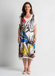 Rochie midi croială fluidă mâneci scurte alb MERI & ESCA femeie