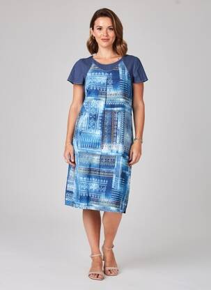 Rochie midi mâneci scurte mâneci scurte albastru IMPULSION femeie