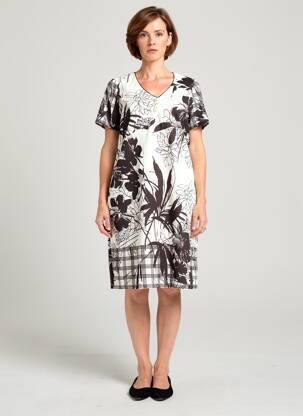 Rochie midi imprimeu floral mâneci scurte negru FRANCE RIVOIRE femeie