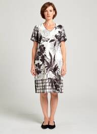 Rochie midi imprimeu floral mâneci scurte negru FRANCE RIVOIRE femeie