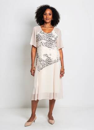 Rochie midi croială fluidă mâneci scurte bej MARI GIUDICELL femeie