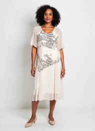 Rochie midi croială fluidă mâneci scurte bej MARI GIUDICELL femeie