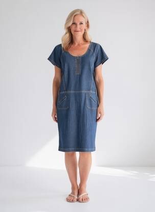 Rochie midi închidere cu fermoar la spate mâneci scurte albastru MERI & ESCA femeie