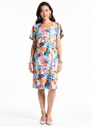Rochie midi imprimeu floral mâneci scurte albastru GUY DUBOUIS femeie