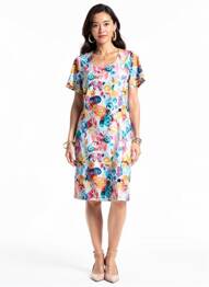 Rochie midi imprimeu floral mâneci scurte albastru GUY DUBOUIS femeie