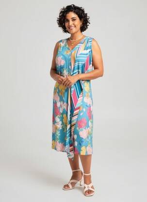 Rochie midi imprimeu floral fără mâneci albastru GUY DUBOUIS femeie