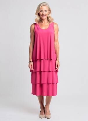 Rochie midi croială fluidă fără mâneci roz GUY DUBOUIS femeie