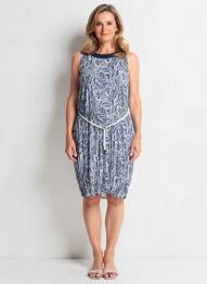 Rochie midi imprimeu fantezie fără mâneci albastru MERI & ESCA femeie