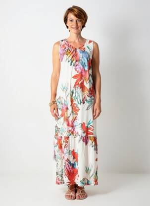 Rochie lungă imprimeu fantezie fără mâneci alb MERI & ESCA femeie